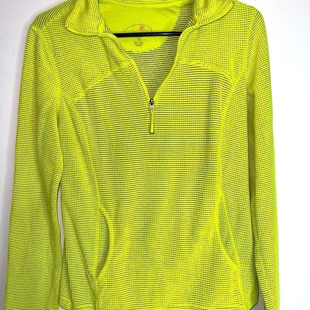 Tangerine Women's Medium‎ Lime Green Quarter Zip Pullover Waffle Knit Activewear